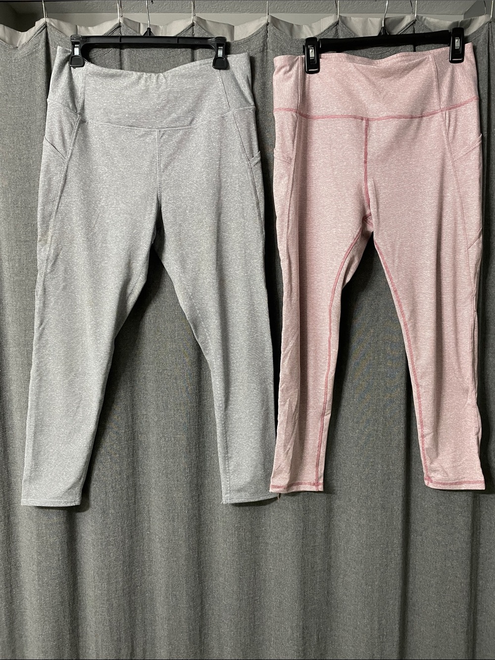Danskin Women's Striped Leggings Duo - Pink/White and Blue/White
